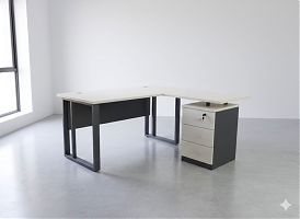 BUREAU AVEC RETOUR – STRUCTURE MÉTALLIQUE & BOIS MÉLAMINÉ